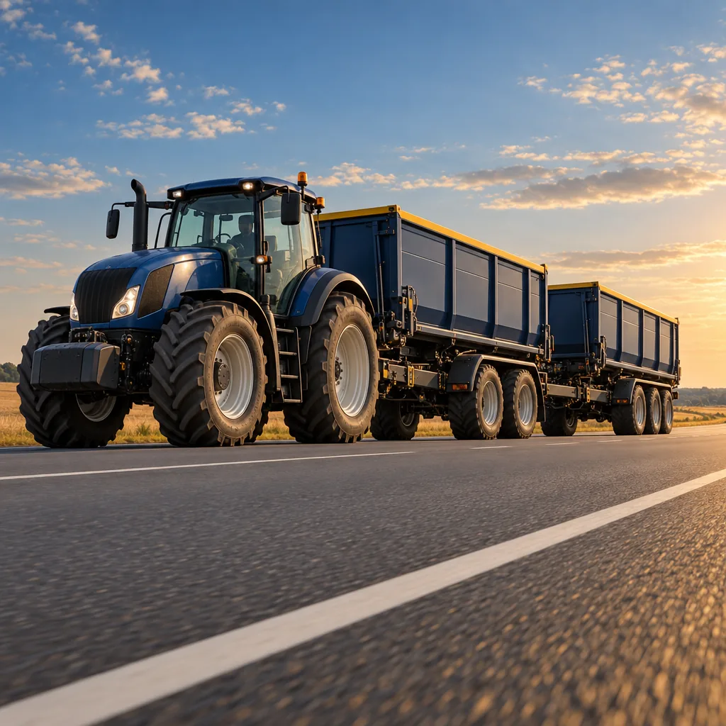 Illustration of a truck pulling double trailers