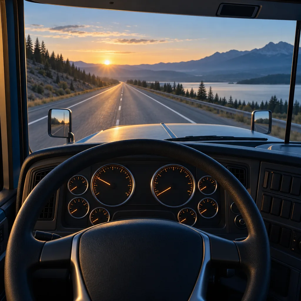 Illustration of a commercial truck driver reviewing a manual