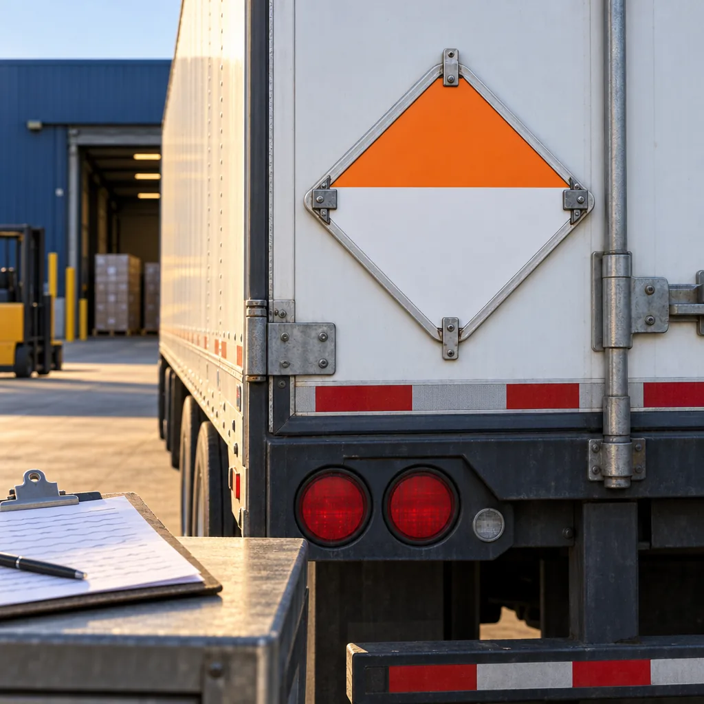 Illustration of hazardous materials placards on a tanker truck