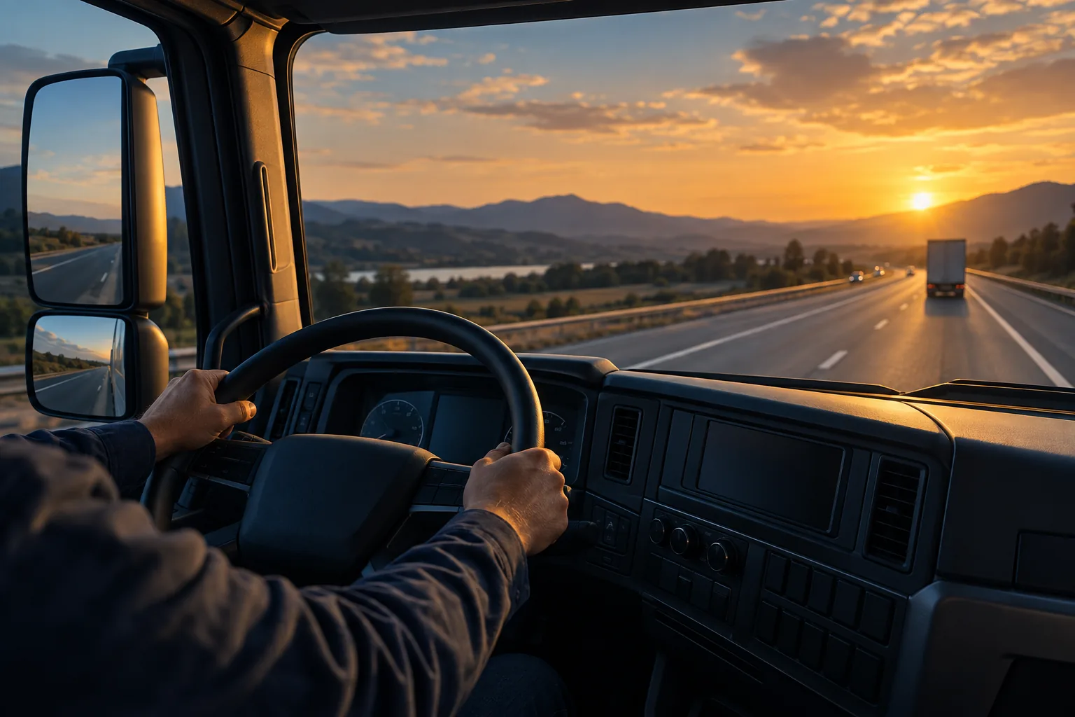 Illustration of a commercial truck on an open highway